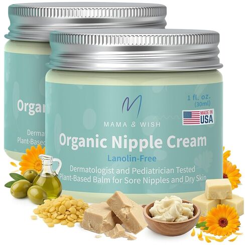 Mama & Wish 1oz Organic Nipple Cream Safe for Breastfeeding | 1 Pk Scented | Lanolin-Free, Gentle on Sensitive Skin. Soothes Cracked, Sore & Dry. Pregnancy & Postpartum Safe. No-Wipe. Baby Shower Gift in Saudi Arabia