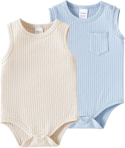 DEFAHN Baby Sleeveless Bodysuits 2 Pack Boy Girl Soft Ribbed Onsies Solid Romper Newborn Infant Summer Outfit 0-24 Months in Kuwait