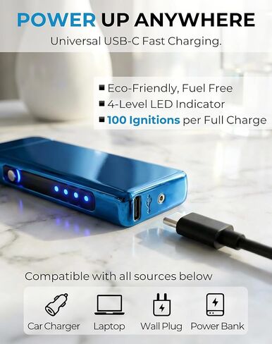 ولاعة كهربائية USB قابلة للشحن، ولاعة بلازما، مع قوس مقاوم للرياح عالي الطاقة، سطح معدني مصقول بملمس ثلجي، مع صندوق هدايا، لشمعة الشواء والشواء أثناء السفر في الهواء الطلق (سحرية) in Saudi Arabia