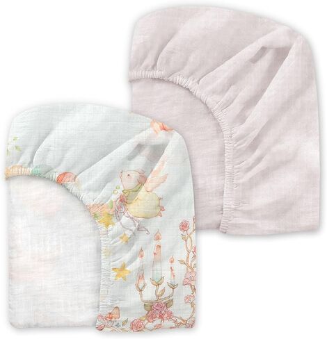 Crib Sheets 2 Pack - 100% Cotton Fitted Crib Sheet for Baby Boys Girls, Soft Breathable Toddler Bedding, Standard Crib Mattress 52"x28", Blossom Butterfly Garden in Saudi Arabia
