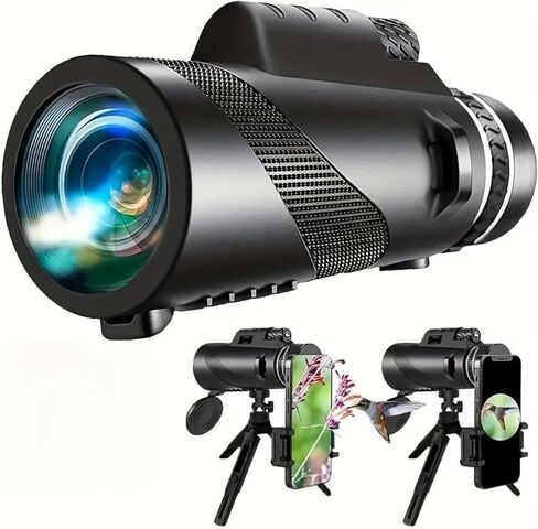 40x60 HD Portable Telescope with Phone Clip & Tripod, Green Film Lens, Stylish for Outdoor Use Black in Kuwait