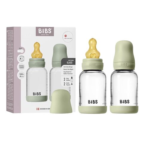 BIBS Glass Baby Bottles 2-Pack, 8.1 Oz. Anti-Colic System for Gas Reduction. Vented Round Natural Rubber Latex Nipple. Supports Infant and Newborn Breastfeeding - 240 ml (Pack of 2), Ivory in Kuwait
