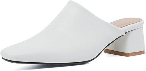 Women's Leather Chunky Heel Mules Fashion Closed Square Toe Slip on Mid Block Heels Slingback Pumps Casual Backless Heeled Sandals for Causal Office Work Dress in Kuwait