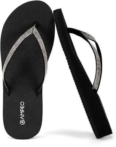 Ampeo Women's Sparkly Rhinestone Sandals, Arch Support Flip Flops with Cushioned Non-Slip Sole, Thin Straps Design for Beach, Walking, Wedding, Vacation, Pool, Party in Saudi Arabia