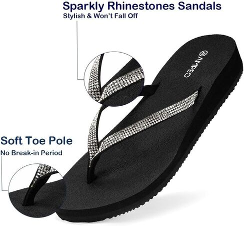 Ampeo Women's Sparkly Rhinestone Sandals, Arch Support Flip Flops with Cushioned Non-Slip Sole, Thin Straps Design for Beach, Walking, Wedding, Vacation, Pool, Party in Saudi Arabia