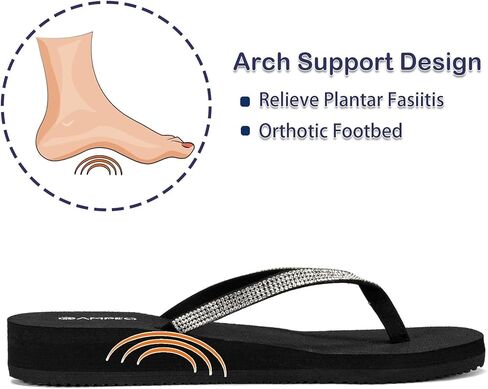 Ampeo Women's Sparkly Rhinestone Sandals, Arch Support Flip Flops with Cushioned Non-Slip Sole, Thin Straps Design for Beach, Walking, Wedding, Vacation, Pool, Party in Saudi Arabia