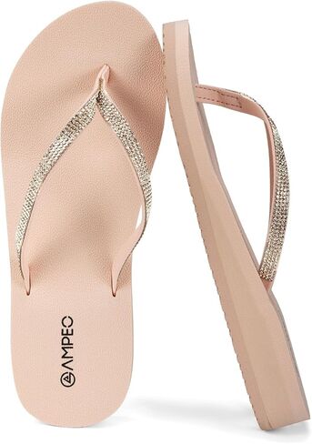 Ampeo Women's Sparkly Rhinestone Sandals, Arch Support Flip Flops with Cushioned Non-Slip Sole, Thin Straps Design for Beach, Walking, Wedding, Vacation, Pool, Party in Saudi Arabia
