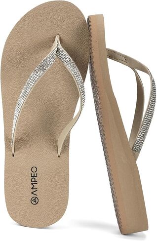 Ampeo Women's Sparkly Rhinestone Sandals, Arch Support Flip Flops with Cushioned Non-Slip Sole, Thin Straps Design for Beach, Walking, Wedding, Vacation, Pool, Party in Saudi Arabia