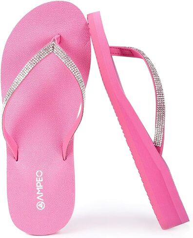Ampeo Women's Sparkly Rhinestone Sandals, Arch Support Flip Flops with Cushioned Non-Slip Sole, Thin Straps Design for Beach, Walking, Wedding, Vacation, Pool, Party in Saudi Arabia