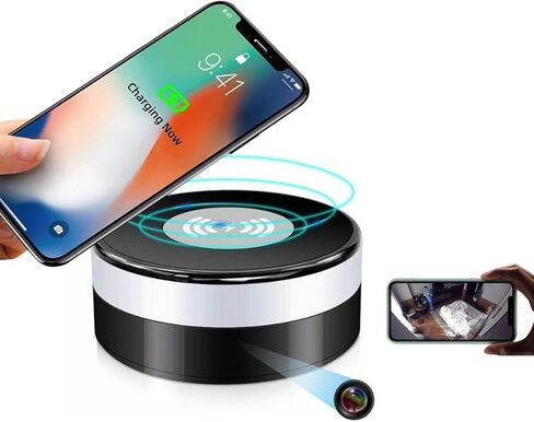 HEYING WiFi Clock Camera Wireless Charger, 1080P HD Smart Phone Charger Camera, Motion Detection, Night Vision, Indoor Security Surveillance, 160° Viewing Angle with App Live Feed in Kuwait