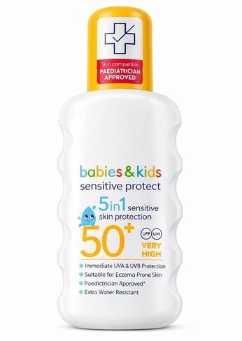 Sun Babies & Kids Protect & sensitive Sun Spray Spf50+ very High 200ml | Immediate UVA/UVB protection | Sunscreen Spray Against Sun Exposure in Kuwait