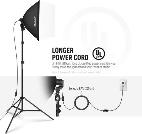 NEEWER 16x16in/40x40cm Softbox with E26 Porcelain Socket/Power Cord/White Diffuser/Stand Adapter, Durable Nylon Softbox Lighting Modifier for Studio Photography Lighting, SF4040 (US Plug) in Saudi Arabia