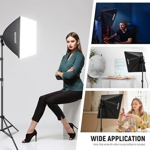 NEEWER 16x16in/40x40cm Softbox with E26 Porcelain Socket/Power Cord/White Diffuser/Stand Adapter, Durable Nylon Softbox Lighting Modifier for Studio Photography Lighting, SF4040 (US Plug) in Saudi Arabia