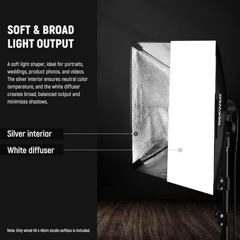 NEEWER 16x16in/40x40cm Softbox with E26 Porcelain Socket/Power Cord/White Diffuser/Stand Adapter, Durable Nylon Softbox Lighting Modifier for Studio Photography Lighting, SF4040 (US Plug) in Saudi Arabia