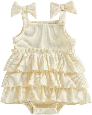 Kuriozud Newborn Baby Girl Summer Clothes Ruffle Bow Dress Romper Jumpsuit One Piece Outfit Cute Infant Girl Clothing in Saudi Arabia