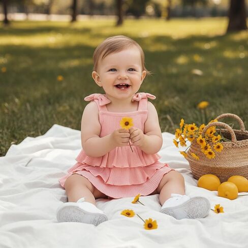 Kuriozud Newborn Baby Girl Summer Clothes Ruffle Bow Dress Romper Jumpsuit One Piece Outfit Cute Infant Girl Clothing in Saudi Arabia