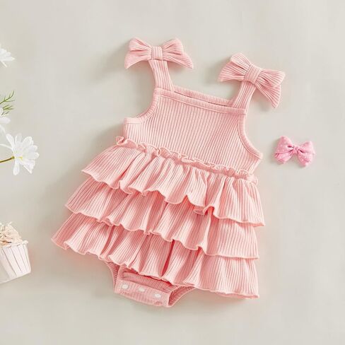 Kuriozud Newborn Baby Girl Summer Clothes Ruffle Bow Dress Romper Jumpsuit One Piece Outfit Cute Infant Girl Clothing in Saudi Arabia