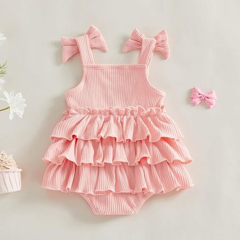 Kuriozud Newborn Baby Girl Summer Clothes Ruffle Bow Dress Romper Jumpsuit One Piece Outfit Cute Infant Girl Clothing in Saudi Arabia