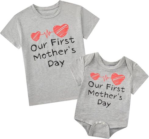 Okbebe Our First Mothers Day Matching Outfits Mommy and Me Matching Short Sleeve Mom Shirt Baby Bodysuit Set in Saudi Arabia