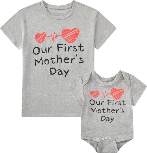 Okbebe Our First Mothers Day Matching Outfits Mommy and Me Matching Short Sleeve Mom Shirt Baby Bodysuit Set in Saudi Arabia