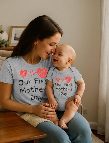 Okbebe Our First Mothers Day Matching Outfits Mommy and Me Matching Short Sleeve Mom Shirt Baby Bodysuit Set in Saudi Arabia