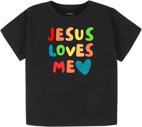قميص Jesus Loves Me Christian بأكمام طويلة للفتيات والأولاد هدية الإيمان - تي شيرت يسوع in Kuwait