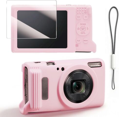 حافظة سيليكون لهاتف Canon PowerShot ELPH 360/IXY 650 مع واقي شاشة وحبل، غطاء كاميرا ناعم مضاد للخدش، غطاء حماية نحيف لجسم الكاميرا - وردي in Kuwait