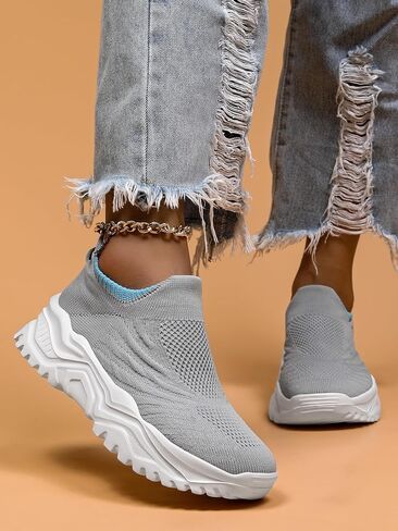 Women's Knit Sock Sneakers - Breathable Slip-On Walking Shoes with Non-Slip Sole for Casual & Light Outdoor Use in Kuwait