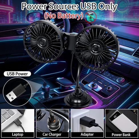 Back Seat Fans for Car, Dual Fan for Car Back Seat, Adjustable Car Backseat Fan for Kids (Usb Powered/No Battery) in Saudi Arabia
