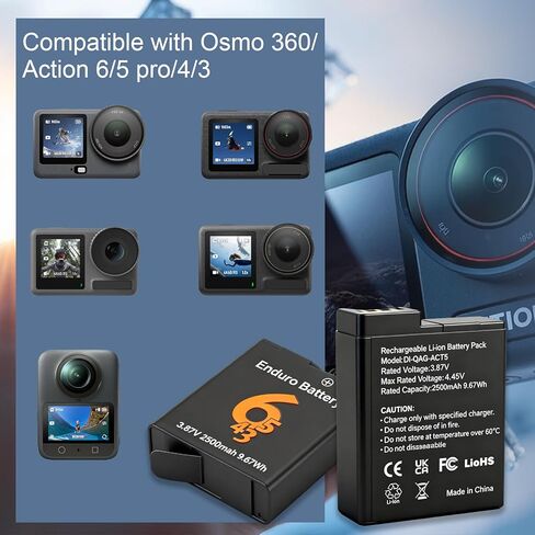 3 عبوات لبطارية OSMO 360 متوافقة مع DJI Osmo Action 6/Action 5 Pro/Action 4/Action بطارية محمولة 3,3.87 فولت 2500 مللي أمبير في الساعة لـ DJI Osmo 360 in Kuwait