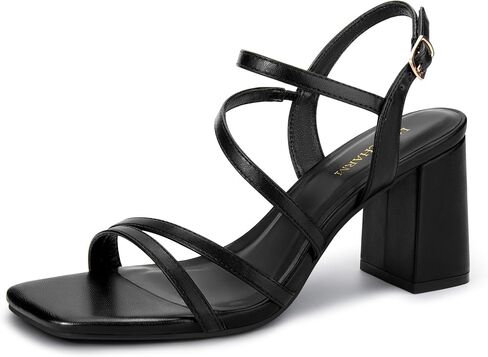 Women's Strappy Heels 3 inch Chunky Block Square Open Toe Ankle Strap Heeled Sandals for Dressy Wedding Party in Kuwait