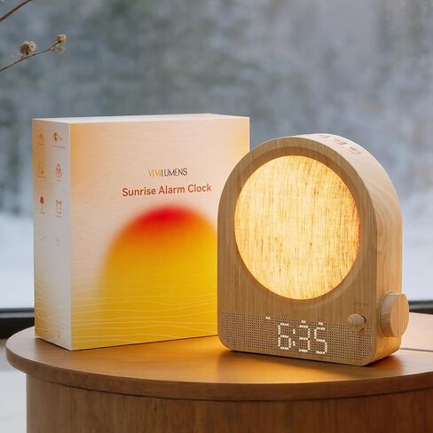 Vivilumens Gradual Sunrise Alarm Clock & White Noise Sound Machine for Better Sleep - Wood Grain Design, Wake-Up Light, Night Light, 10 Natural Sounds, Dual Alarms for Heavy Sleepers in Saudi Arabia