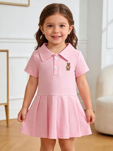 Baby Girls Short Sleeve Pink Dress, Summer Casual Dresses for Toddler Birthday Party Daily Wear, Age 3M–2Y in Kuwait