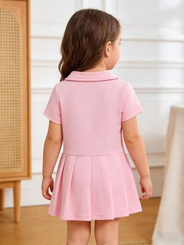 Baby Girls Short Sleeve Pink Dress, Summer Casual Dresses for Toddler Birthday Party Daily Wear, Age 3M–2Y in Kuwait