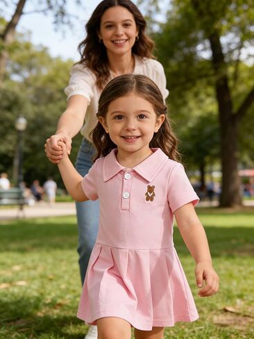 Baby Girls Short Sleeve Pink Dress, Summer Casual Dresses for Toddler Birthday Party Daily Wear, Age 3M–2Y in Kuwait