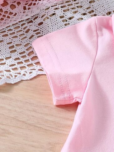 Baby Girls Short Sleeve Pink Dress, Summer Casual Dresses for Toddler Birthday Party Daily Wear, Age 3M–2Y in Kuwait