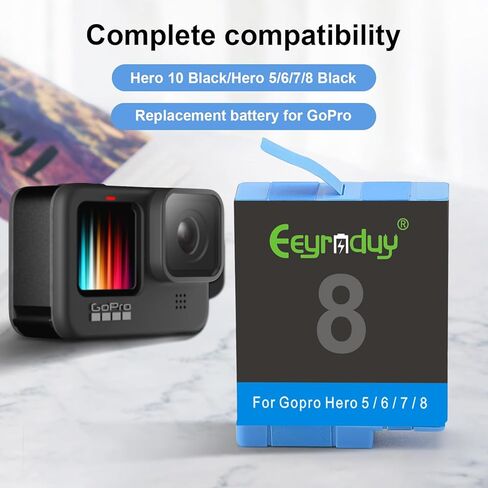 بطارية بديلة قابلة لإعادة الشحن لكاميرا Gopro Hero 8/7/6/5 باللون الأسود مكونة من 3 بطاريات وشاحن USB ثنائي القناة (Hero 8) in Kuwait