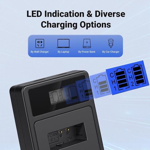2-Pack of LP-E12 Premium Batteries and USB Dual Battery Charger for Canon EOS-M, EOS M2, EOS M10, EOS M50, EOS M50 Mark II, EOS M100, EOS M200, SX70 HS, Rebel SL1 Digital Cameras. in Kuwait