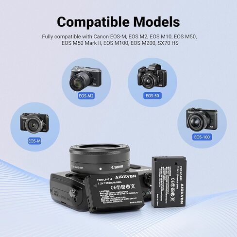 2-Pack of LP-E12 Premium Batteries and USB Dual Battery Charger for Canon EOS-M, EOS M2, EOS M10, EOS M50, EOS M50 Mark II, EOS M100, EOS M200, SX70 HS, Rebel SL1 Digital Cameras. in Kuwait