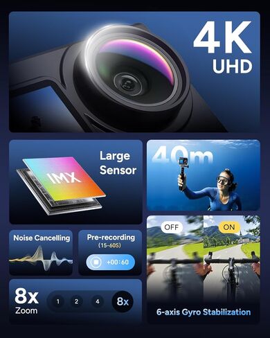 SJCAM SJ6 Ultra Action Camera 4K,20MP 166°FOV Voice Control Stabilization Waterproof Camera, Touch Screen 5G WiFi,Underwater 98FT, Support External Microphone Remote Watch Vlog Camera in Kuwait