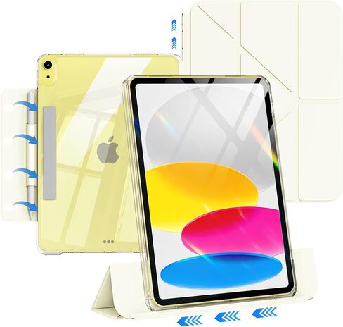 Clear Case for iPad A16 11th Generation 11 inch 2025 and iPad 10th Gen 10.9 inch 2022 with Detachable Pencil Holder, Removable Transparent Hard PC Back, Trifold & Y-fold Stand, Auto Wake/Sleep, White in Saudi Arabia