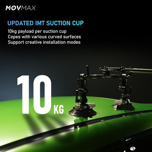 MOVMAX Razor Arm Air Shock Absorption Car Mount Shooting System for DJI Ronin Series(eg:RS4 Pro/RS4/RS3 Pro), Four Suction Cup Car Mount Kit,Gimbal Stabilizer with 22 Inch Storage Case(Green) in Kuwait