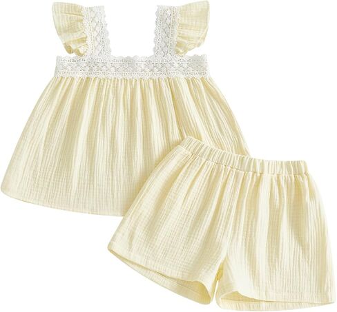 Fanvereka Toddler Infant Baby Girls Summer Outfits 6 12 18 24 Months 2 3 4 T Girls Lace Vest Tops 2Pcs Shorts Set in Saudi Arabia
