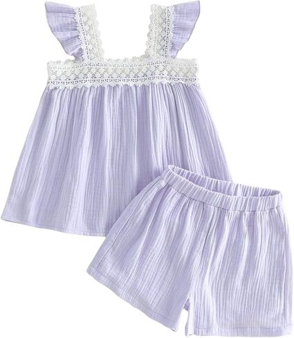 Fanvereka Toddler Infant Baby Girls Summer Outfits 6 12 18 24 Months 2 3 4 T Girls Lace Vest Tops 2Pcs Shorts Set in Saudi Arabia