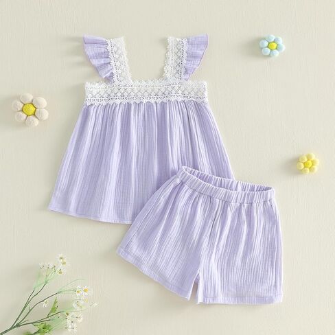 Fanvereka Toddler Infant Baby Girls Summer Outfits 6 12 18 24 Months 2 3 4 T Girls Lace Vest Tops 2Pcs Shorts Set in Saudi Arabia