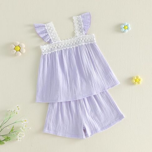 Fanvereka Toddler Infant Baby Girls Summer Outfits 6 12 18 24 Months 2 3 4 T Girls Lace Vest Tops 2Pcs Shorts Set in Saudi Arabia