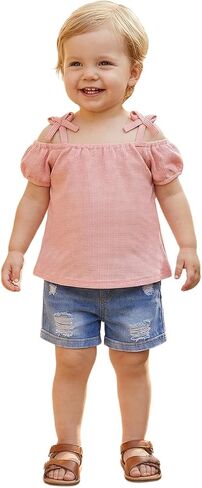 Toddler Cowgirl Outfit Baby Girl Denim Set Ruffle Sleeveless Top and Bloomers Shorts Jeans Outfits Western Clothes in Saudi Arabia