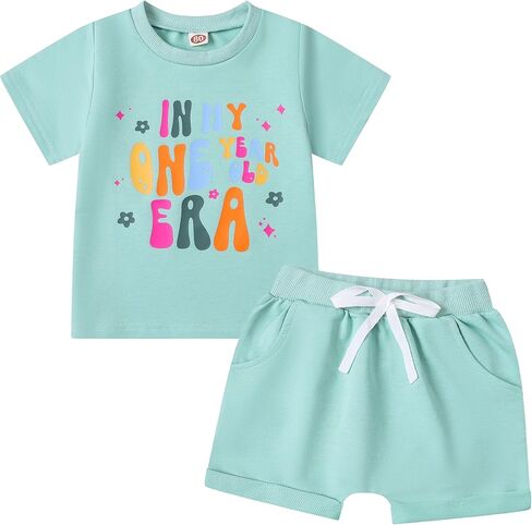 First Birthday Outfit Girl In My One Year Old Era Clothes Summer Short Sleeve 1st Birthday Shirt Shorts Set in Saudi Arabia