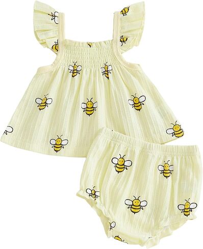 WephuPSho Toddler Baby Girls Summer Clothes 2 Piece Outfits Fly Sleeve Top + Shorts Set for Princess Birthday Dailytwear in Saudi Arabia