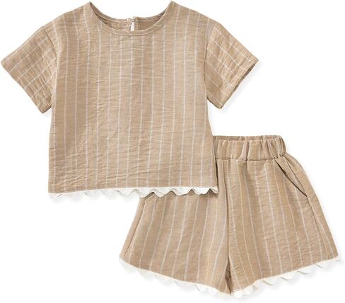 Aalizzwell 2-5T Toddler Girl Summer Outfit Set, Short Sleeve Tee & Elastic Waist Shorts in Kuwait